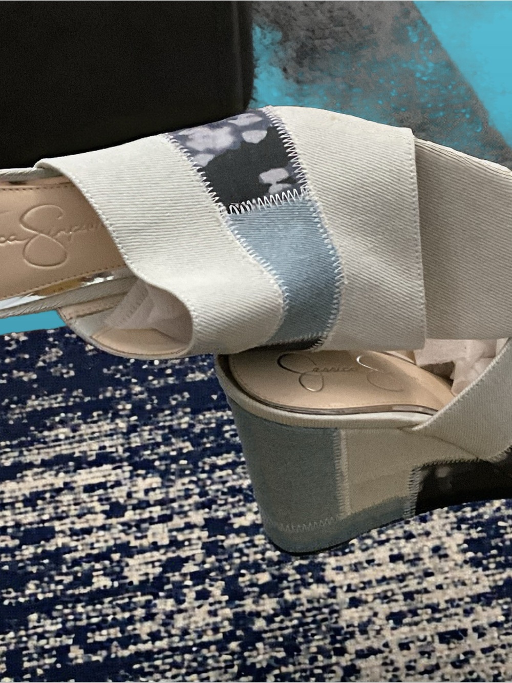 Jessica Simpson denim Patchwork Slip-On Flats in Light Blue and Navy NWOB